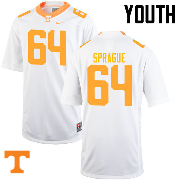 Youth #64 Tommy Sprague Tennessee Volunteers College Football Jerseys-White - Click Image to Close